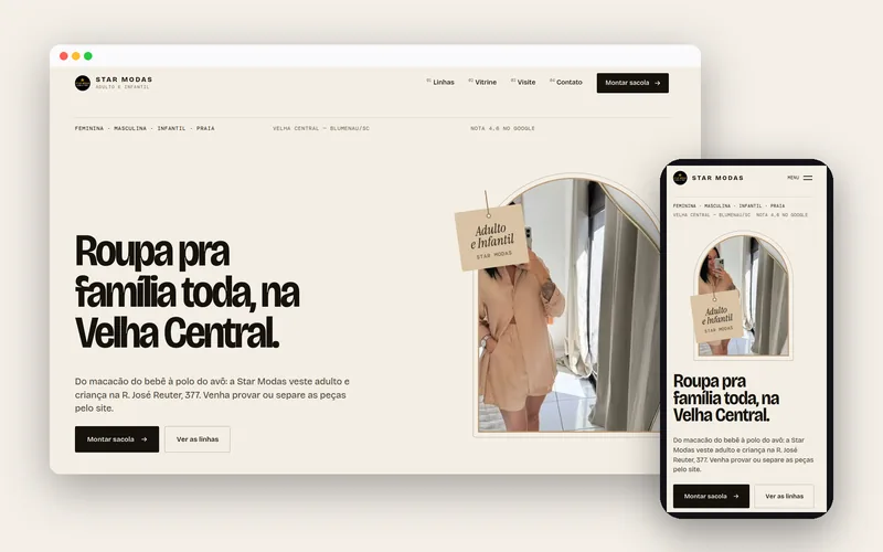 Mockup do site da Star Modas no computador e no celular