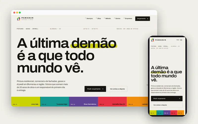Site da Pamagus no computador e no celular